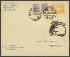 URUGUAY: 20/NO/1936 Montevideo - Salto, First Flight Of The Regular Airmail Service, With Special Cachet And Arrival Bac - Uruguay