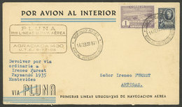 URUGUAY: 14/FE/1938 Montevideo - Artigas, PLUNA Special Flight, Cover Of VF Quality With Arrival Backstamp! - Uruguay