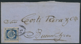 URUGUAY: 8/JAN/1862 MONTEVIDEO - Buenos Aires: Folded Cover Franked By Sc.16 (120c. Blue Thich Numerals) With Oval Cance - Uruguay