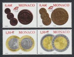 MONACO 2002 Euro Coins: Set Of 2 Pairs Of Stamps UM/MNH - Nuovi