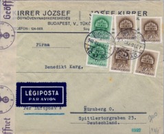 1941 HUNGRIA , SOBRE CIRCULADO POR CORREO AÉREO , CENSURA , BUDAPEST - NÜREMBERG - Lettres & Documents