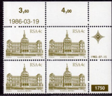 South Africa - 1982 Architecture Definitive 4c Control Block 1750 86.03.19 (**) # SG 514a - Hojas Bloque