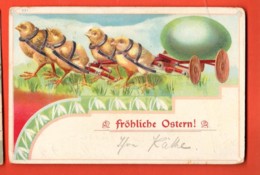 KAA-33 Fröhliche Ostern Joyeuses Pâques. Oiseaux Tirant Un Char Avec Oeuf.  Pionier. Circulé 1906 - Ostern