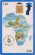 Télécarte à Puce Afrique ZIMBABWE - ZIM 03 - MAP AFRICA GAMES 30 $ - Sport NATATION SWIMMING Chip Phonecard - Simbabwe