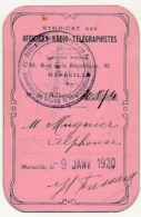 Carte D'adhésion - Syndicat Des Officiers Radio-Télégraphistes - Marseille, Janvier 1920 - Documents Historiques