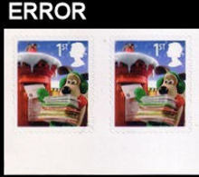 GREAT BRITAIN 2010 Christmas 1st Cartoon Post Pillar MARG.PAIR ERROR:Intact Matrix - Errors, Freaks & Oddities (EFOs