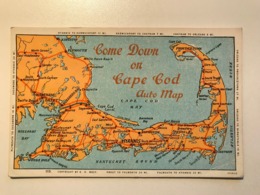 USA United States Of America Cape Cod Massachusetts Auto Map Karte E. D. West 11711 Post Card Postkarte POSTCARD - Cape Cod