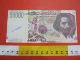 BN.01 BANCONOTA ITALIA LIRE 50.000 CARAVAGGIO FAC SIMILE DI PRESENTAZIONE D'EPOCA X DOCUMENTAZIONE NOT ORIGINAL - 50000 Lire