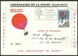 Centenaire De La Poste Par Ballons Montés - Flamme Concordante - Timbre PA N° 45 - 1870 Siège De Paris