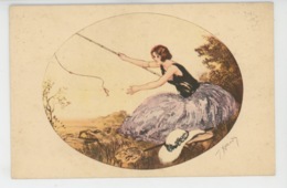 FEMMES - FRAU - LADY -  Jolie Carte Fantaisie Femme à La Pêche Signée HARDY - Hardy, Florence