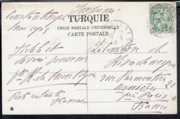 Turquie - 1908 - 5 C Type Blanc Poste Française Au Levant, Sur CPA Constantinople "Vue D'Eyoub, Corresp. Pour Paris - - Briefe U. Dokumente