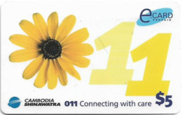 Cambodia - Cambodia Shinawatra - Sunflower (Normal Size) - Remote. Mem 5$, Exp. 12.12.2003, Used - Cambogia