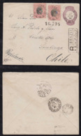 Brazil Brasil 1895 Uprated Registered Stationery Envelope TOMBOS CARANGOLA To SANTIAGO Chile - Storia Postale