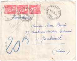 PARIS-22 78 Rue Taitbout 15 F Gandon Rouge Yv 813 Ob 1950 Dest Montreuil Sous Bois Env Admi J.A.731885 Entête Cachée - Cartas & Documentos