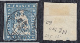 Switzerland 1854/1859 Definitive - Sitting Helvetia, Bern Print, Value 10 Rp, Used (o) Michel 14 II - Gebraucht