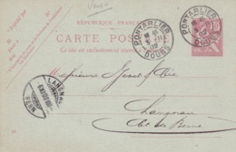 Carte Mouchon Retouché 10 C Rouge D1 Oblitérée Repiquage Société De Transports Internationaux - Overprinter Postcards (before 1995)