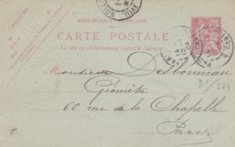 Carte Mouchon Retouché 10 C Rouge D1 Oblitérée  Repiquage Chartieau - Cartes Postales Repiquages (avant 1995)