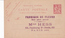 Carte Mouchon Retouché 10 C Rouge D1 Neuve  Repiquage Fabrique De Fleurs Hesse - Overprinter Postcards (before 1995)