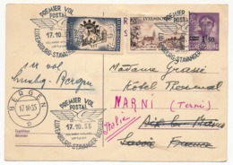 LUXEMBOURG - Entier + Affr Compl. Cachet "1er Vol Postal LUXEMBOURG - STAVANGER - BERGEN" 17/10/1955 - Covers & Documents