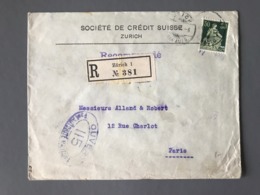 Suisse Lettre Recommandée De Zurich 1 Pour Paris - Censure Militaire 115 - (B2346) - Lettres & Documents