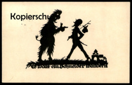 ALTE POSTKARTE TEUFEL ES WOLLT' EIN SCHNEIDER WANDERN SCHERENSCHNITT Silhouette A. M. Schwindt Devil Diable Krampus Cpa - Contes, Fables & Légendes