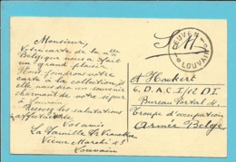 Kaart Met Stempel LEUVEN / LOUVAIN 1B Zonder Datummidden Naar Armee Belge - Fortune (1919)