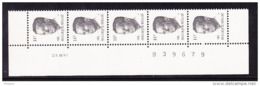 BELGIQUE COB 2352 ** MNH BANDE DE 5 DATEE 23.XII.91, GOMME BLANCHE. (4TJ40E) - 1981-1990 Velghe