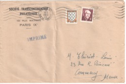 PARIS 51 Rue De Provence Imprimé Ob Meca 12 1 2 1949 10 F Blason Bretagne 5F Paul Langevin Yv 573 820 Dest Commercy Pli - Brieven En Documenten