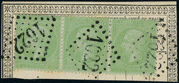 Fragment N° 35, 5c Vert Pâle S/bleu, Bande De 3 Obl GC 1622 S/frgt, TB - Andere & Zonder Classificatie