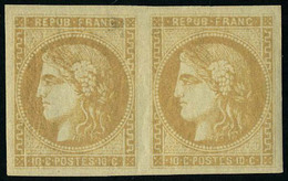 Neuf Avec Charnière N° 43B, 10c Bistre Jaune Paire Horizontale, Grandes Marges, Superbe, Signé Brun - Andere & Zonder Classificatie