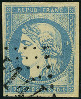 Oblitéré N° 44A, 20c Bleu, Type I, Report 1, TB, Signé Pavoille - Other & Unclassified