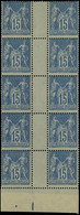 Neuf Sans Charnière N° 90, 15c Bleu, Bloc De 10, Interpanneau Sans Millésime, T.B. 2ex Cl - Otros & Sin Clasificación