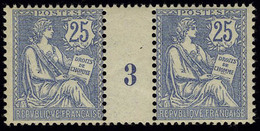 Neuf Sans Charnière N° 127, 25c Bleu, Paire Millésime 3, Infime Trace De Pli De Gomme Sur 1 Timbre Sinon T.B. - Other & Unclassified