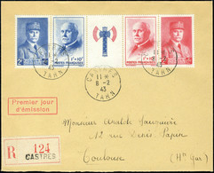 Lettre N° 571A, La Bande S/LR Avec Càd 1er Jour Castres 8.2.43 + N) 606 à 608 S/LR Avec Càd 1er Jour Montredon-Labessoni - Other & Unclassified