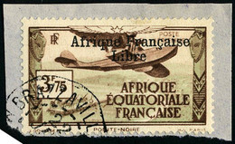 Fragment N° 16, 3f75 Afrique Française Libre, Obl Sur Petit Fragment, T.B. Signé JF Brun - Andere & Zonder Classificatie