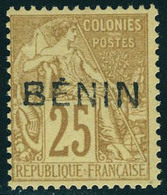 Neuf Sans Gomme N° 8A, 25c Bistre Jaune, Surcharge Bénin En Noir Avec Accent, Non émis, T.B. Rare, Signé Calves - Andere & Zonder Classificatie