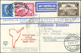 Lettre Zeppelin 4e S.A.F. 1932, Affranchissement Mixte Allemagne - Luxembourg, TB - Autres & Non Classés