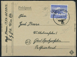 Lettre Leros Inselpost, Michel N° 11Aa Dentelé, Surcharge Violet Noir, Obl Feldpost 28.3.45 Sur Devant De Lettre Pour L' - Autres & Non Classés