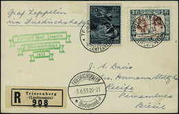 Lettre N° 2, + Poste N° 107 Sur CP Recommandée De Triesenberg 26 V 33, Zeppelin 2 SAF 1933, Càd De Transit Friedrichshaf - Autres & Non Classés