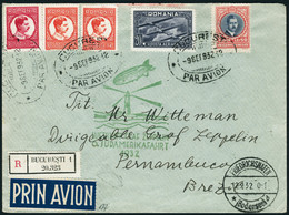 Lettre Zeppelin. 6° SAF 1932. LR De Bucarest 9 Sep 32. CàD De Friedrichshafen 12.9.32 Pour Pernambuco. Arrivée Le 15.IX. - Other & Unclassified