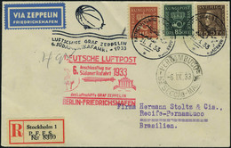 Lettre Zeppelin 6 SAF 1933, Obl Avec Flamme Et Cachet Du Vol Sur LR De Stockholm 31.8.33, Càd De Transit Berlin 1.9.33 E - Andere & Zonder Classificatie