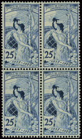 Neuf Sans Charnière N° 91, 25c Bleu UPU Regravé, Bloc De 4, Superbe, Excellent Centrage, Cat Suisse 12000 CHF - Otros & Sin Clasificación