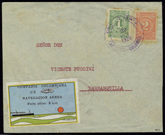 Lettre N° 9, 10c Vignette Multicolore Sur L. De Cartagena 22 Feb 20 Pour Barranquilla, Au Verso Cachet à Date Récife 23  - Otros & Sin Clasificación