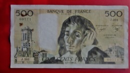 1984 .G. PASCAL Monnaies & Billets France 1962-1997 ''Francs''  500 F 1968-1993 ''Pascal'' Numéro 00771 - 500 F 1968-1993 ''Pascal''