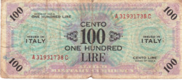 ITALY ALLIED MILITARY CURRENCY 100 LIRE 1943 A G-VG P-M21c "free Shipping Via Registered Air Mail" - Occupazione Alleata Seconda Guerra Mondiale