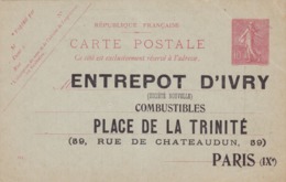 Carte Semeuse Lignée 10 C Rose A1 Neuve Repiquage Entrepôt D'Ivry - Overprinter Postcards (before 1995)