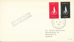 Ireland FDC 4-11-1968 International Year Of Human Rights Complete Set Of 2 Sent To Denmark - FDC