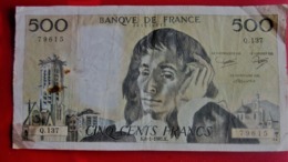 1981 .K. PASCAL Monnaies & Billets France 1962-1997 ''Francs''  500 F 1968-1993 ''Pascal'' Q.137  N° 79615 - 500 F 1968-1993 ''Pascal''