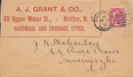 Canada A.J. GRANT & Co., Hardware & Carriage Stock HALIFAX 1901 Cover Lettre INVERNESS C.B. 2c. Victoria Stamp - Storia Postale