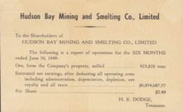 Canada Postal Stationery Ganzsache Entier PRIVATE Print HUDSON BAY MINING & SMELTING Co. 1949 'Exhibition Toronto' Cds. - 1903-1954 Kings